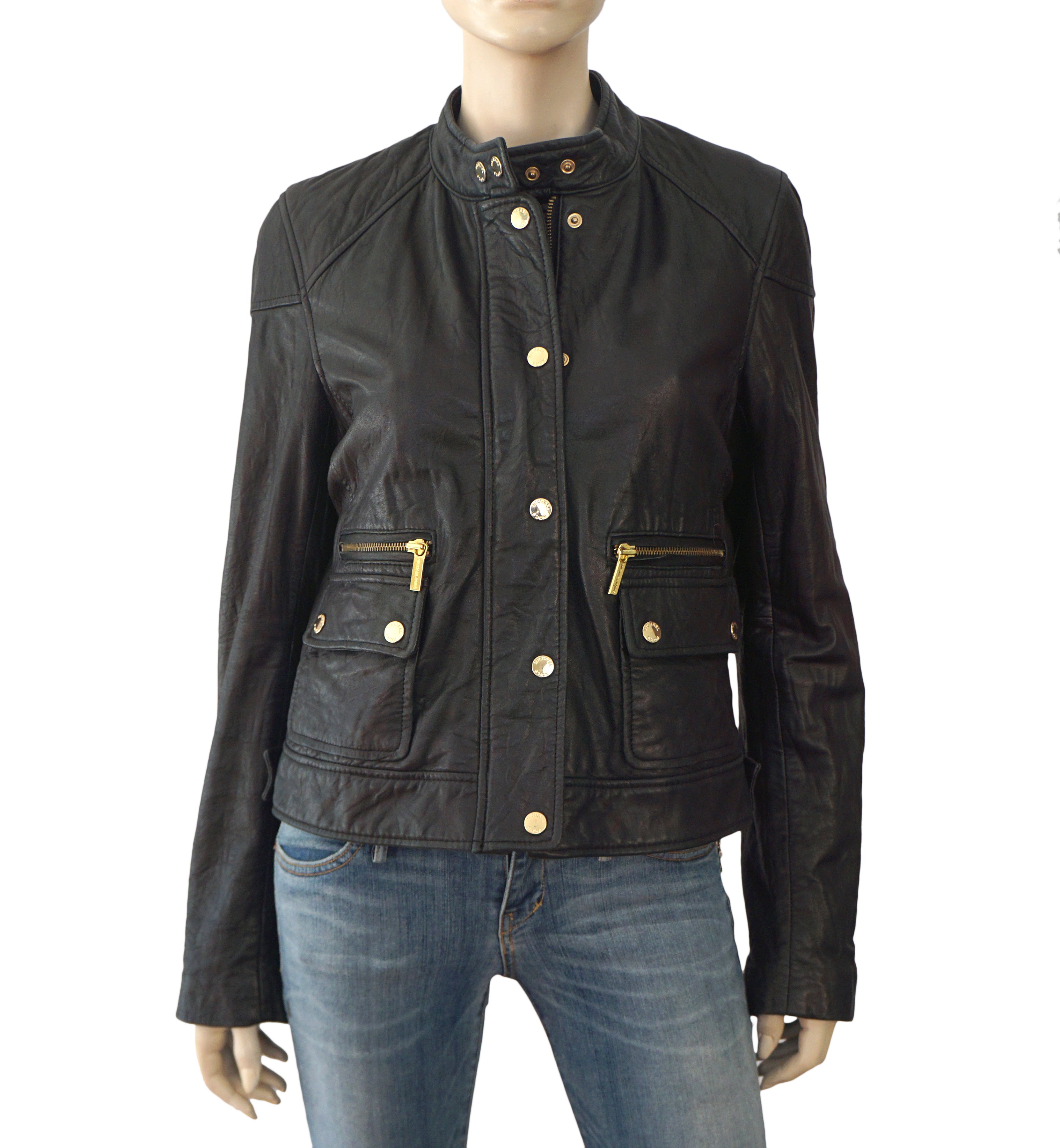 michael kors patch pocket leather jacket