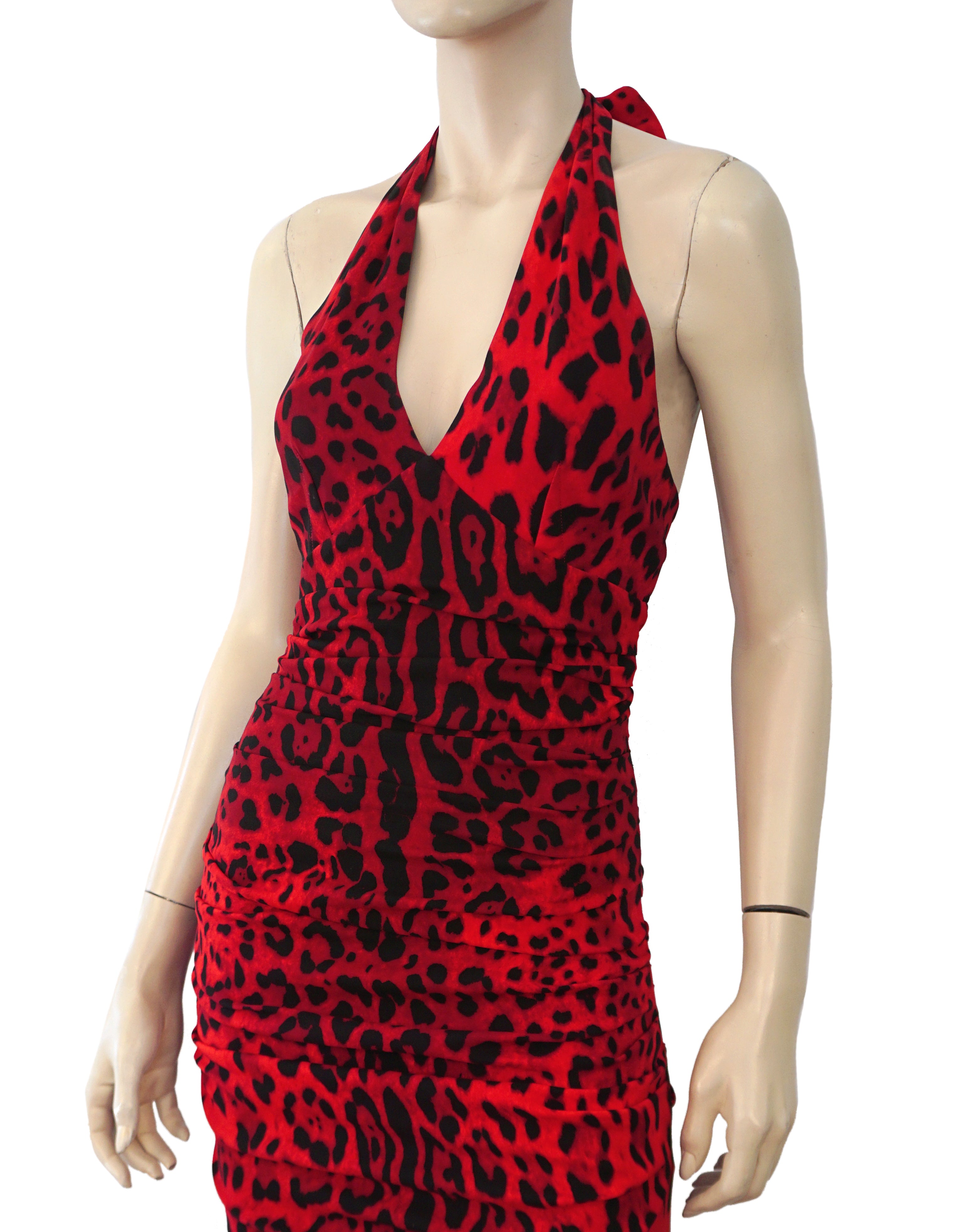 satin red leopard mini dress