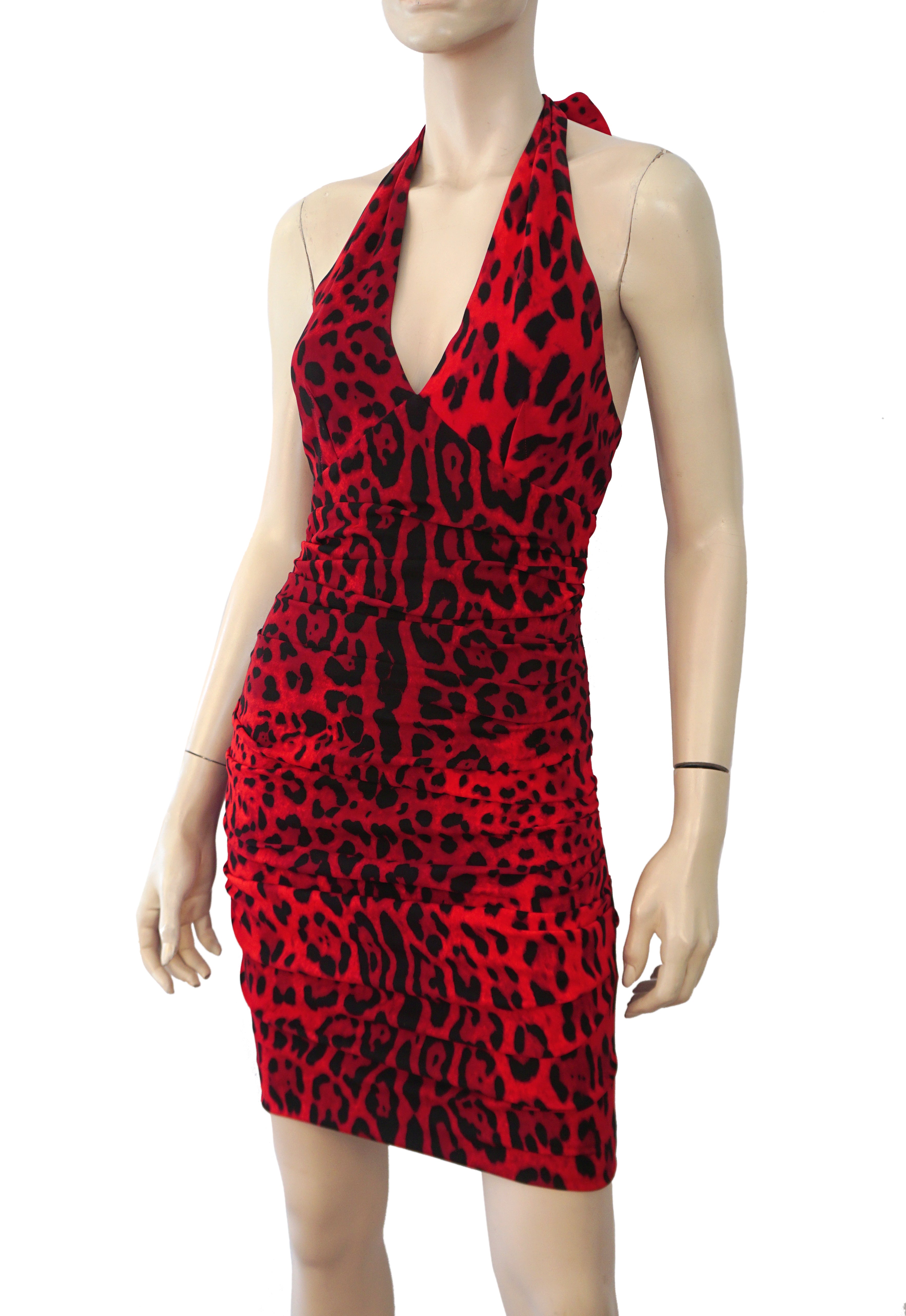 satin red leopard mini dress