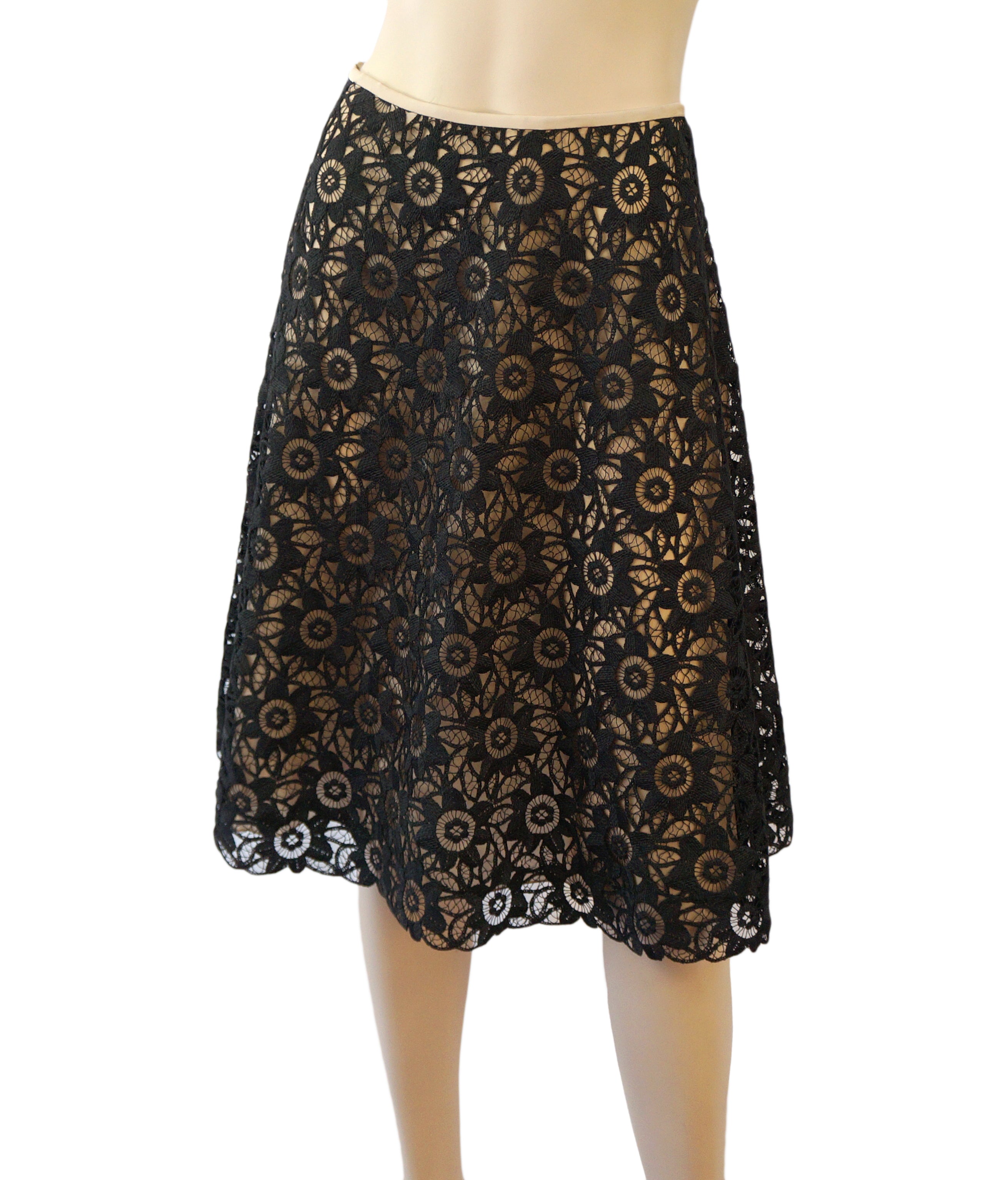 black lace a line skirt