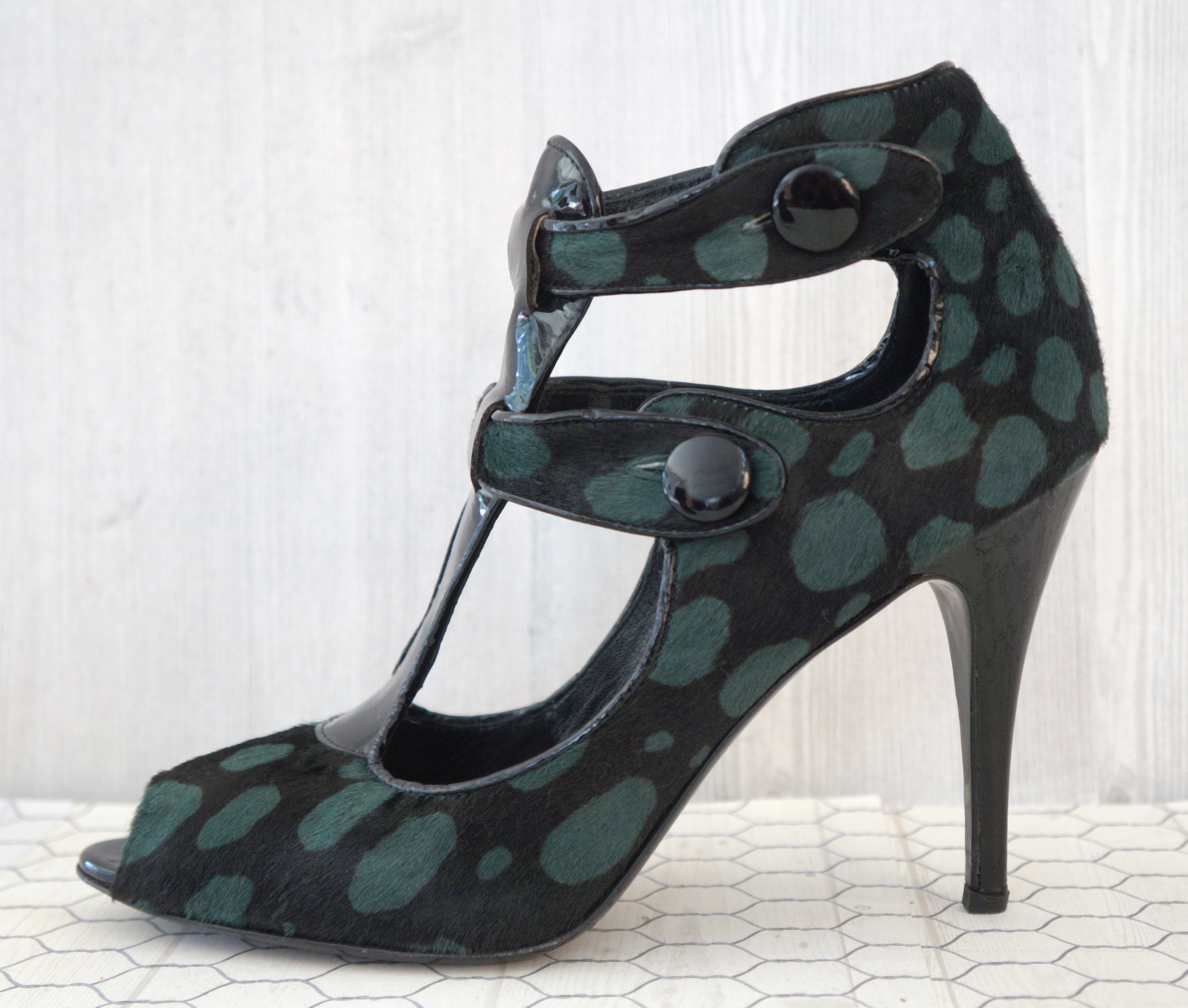 green t strap heels