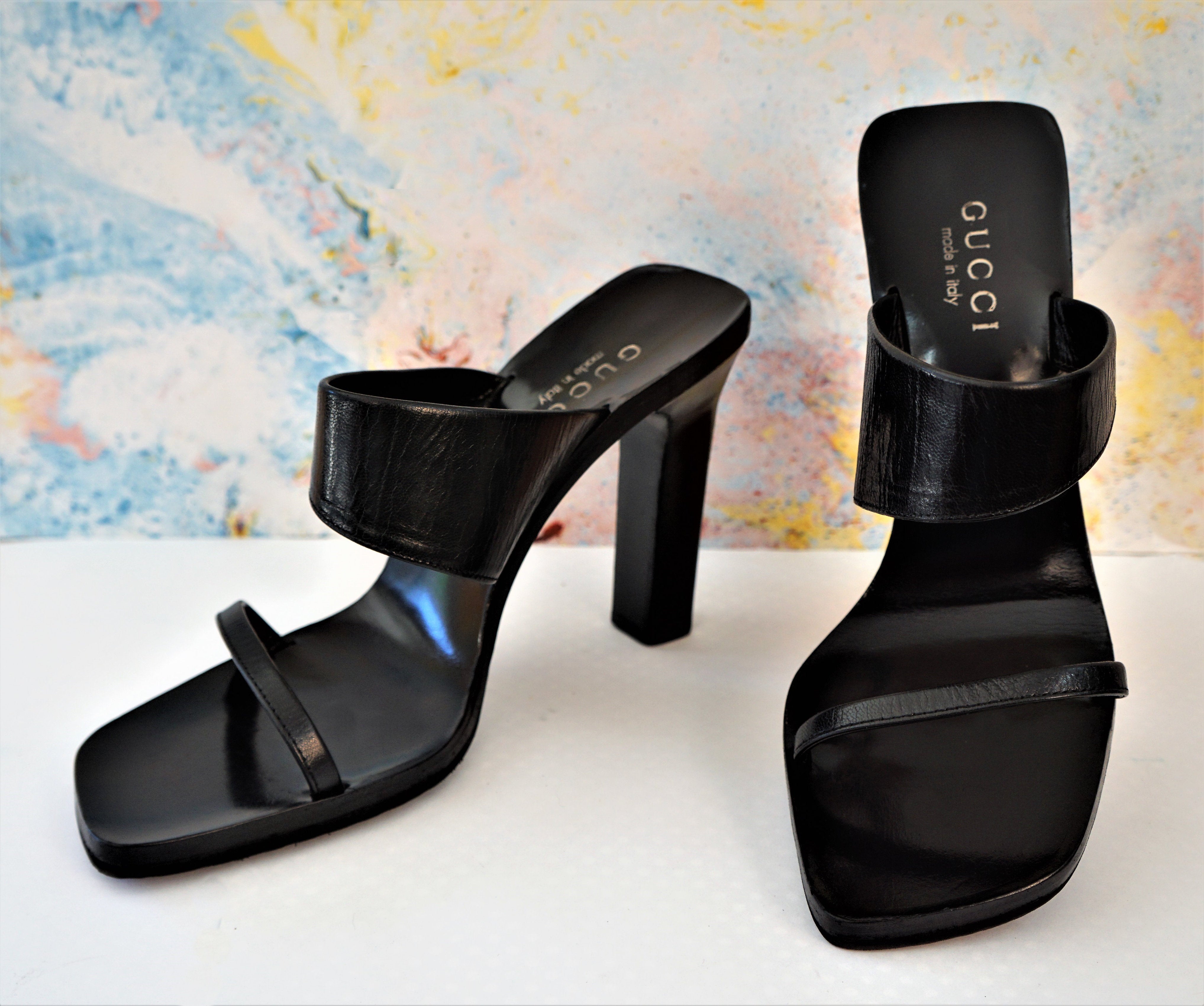 gucci black block heels