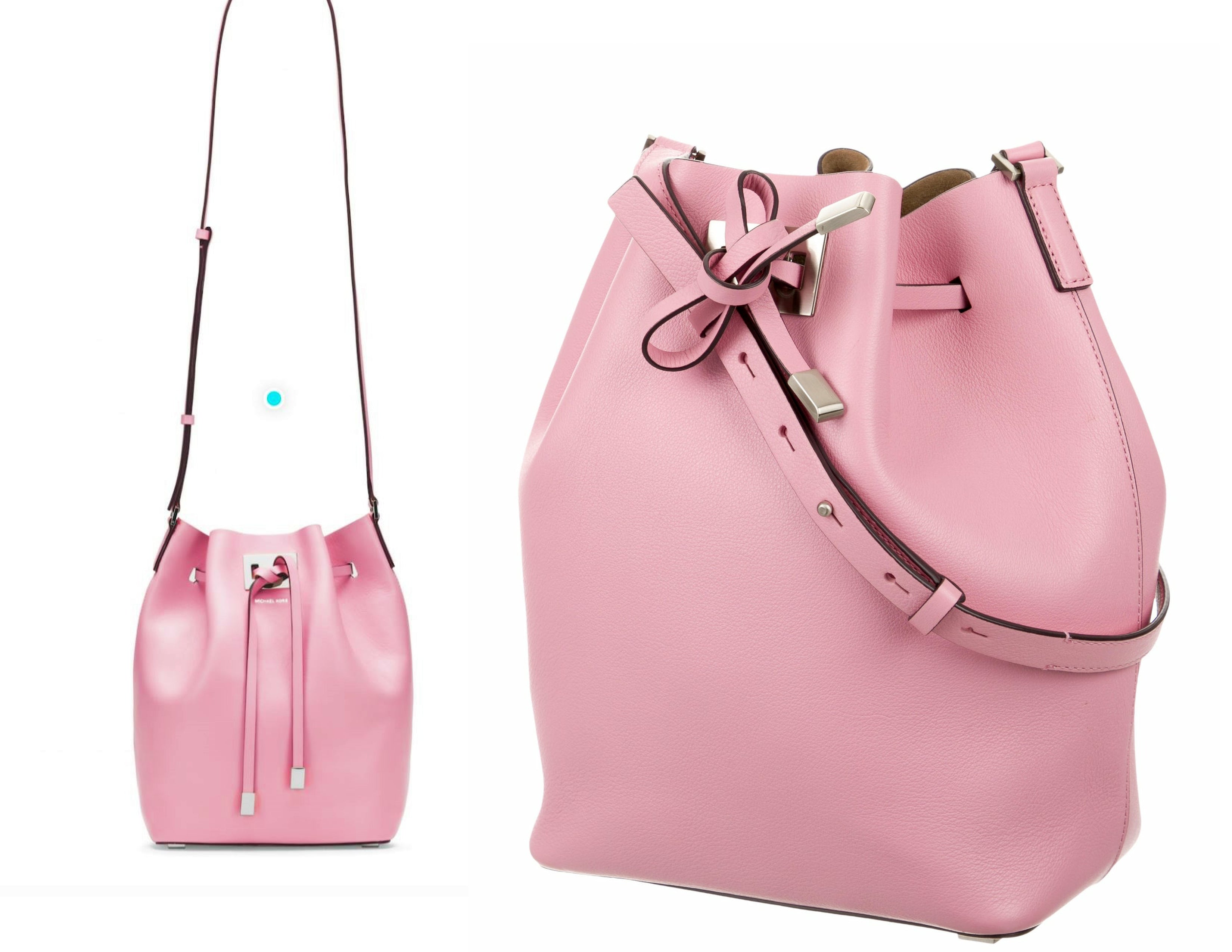 pink leather bucket bag