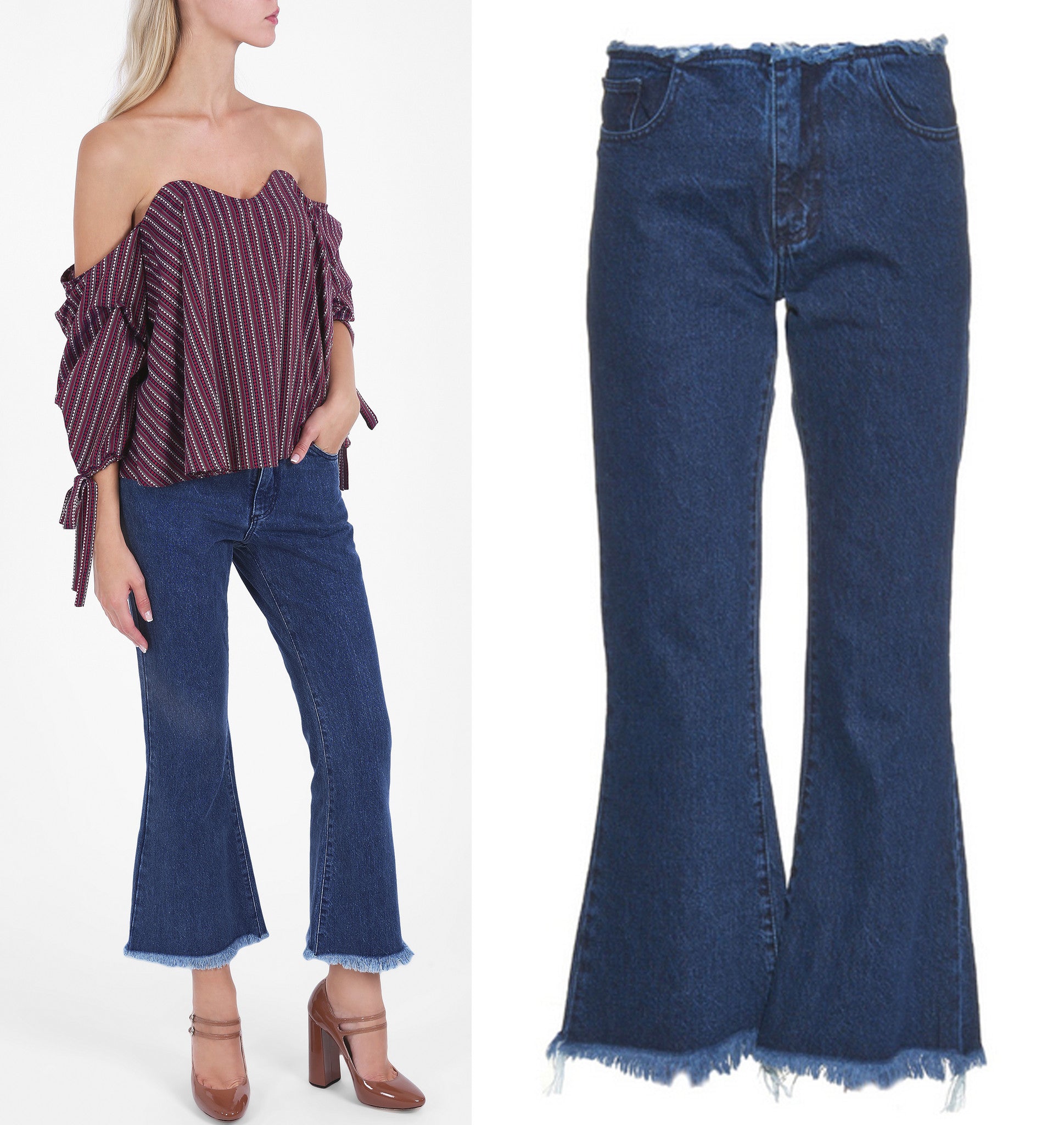 denim flare capris