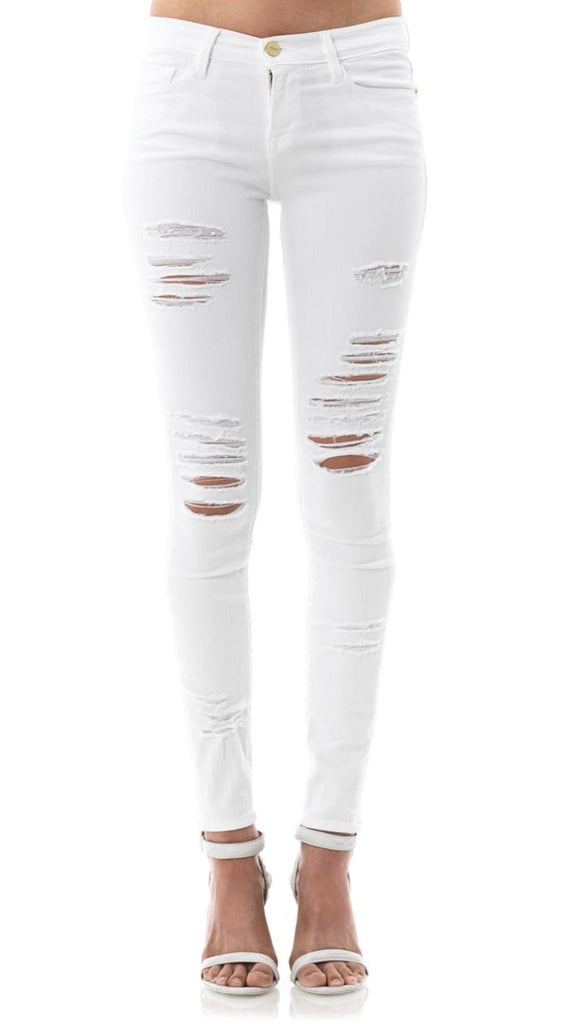 frame distressed skinny jeans