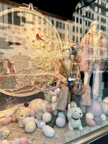 window display with fiber and textiles