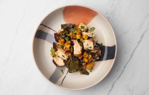 Creole Turkey Breast With Collard Greens And Acorn Squash