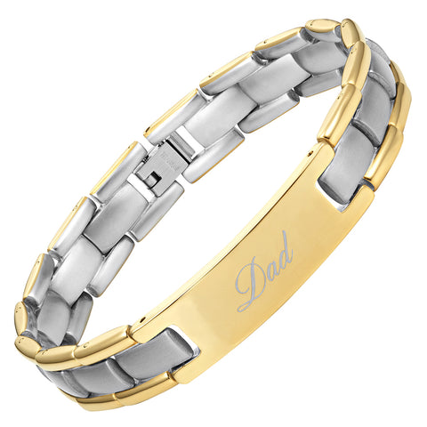 Two Tone Gold Bracelet Engraved Best Dad Ever