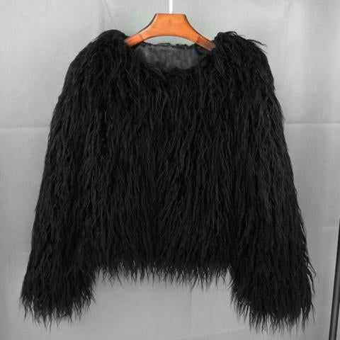 Colorful Boho Furry Faux Fur Coat Plus 