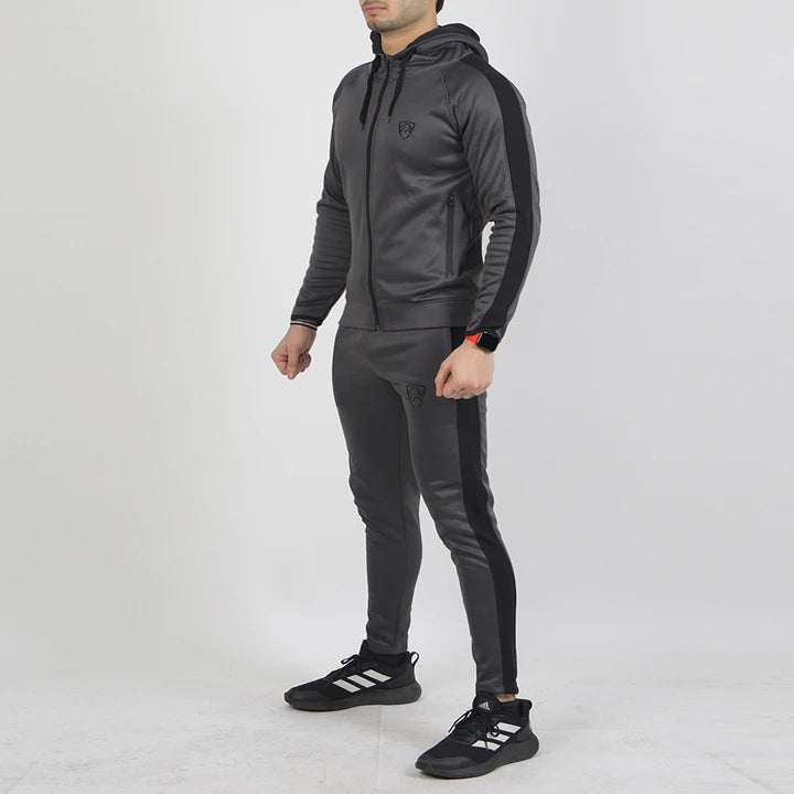 Black Fleece Tracksuit With V-Cut Piping