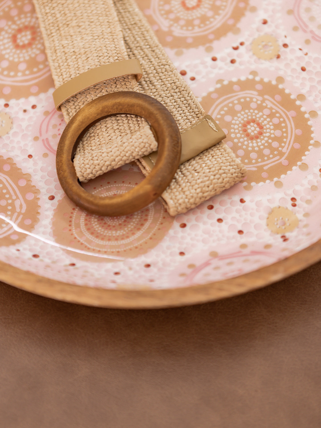 Tan Rattan Belt with Round Buckle