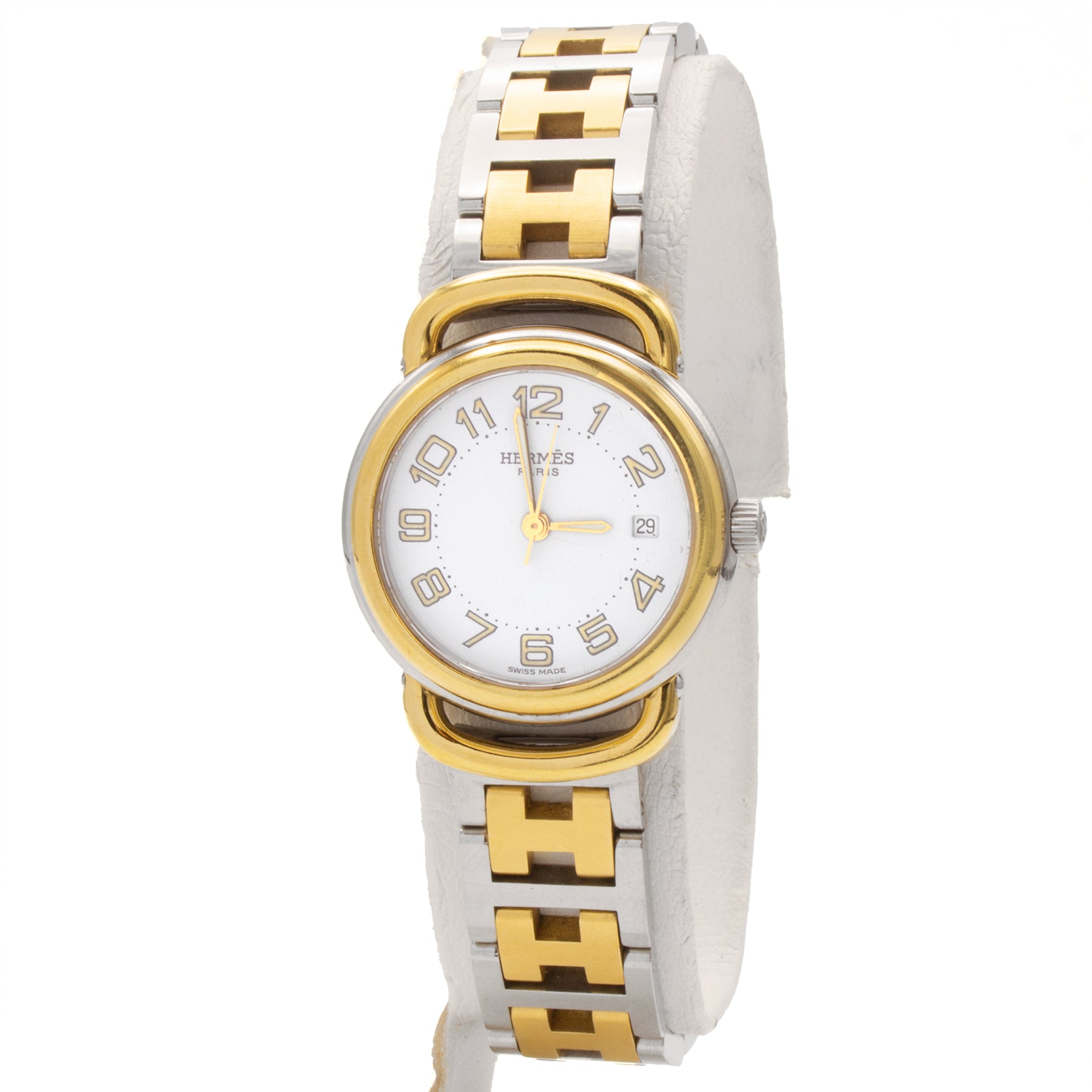 HERMES Pullman Ladies Used Watch Gold face white dial Quartz Excellent |  eBay