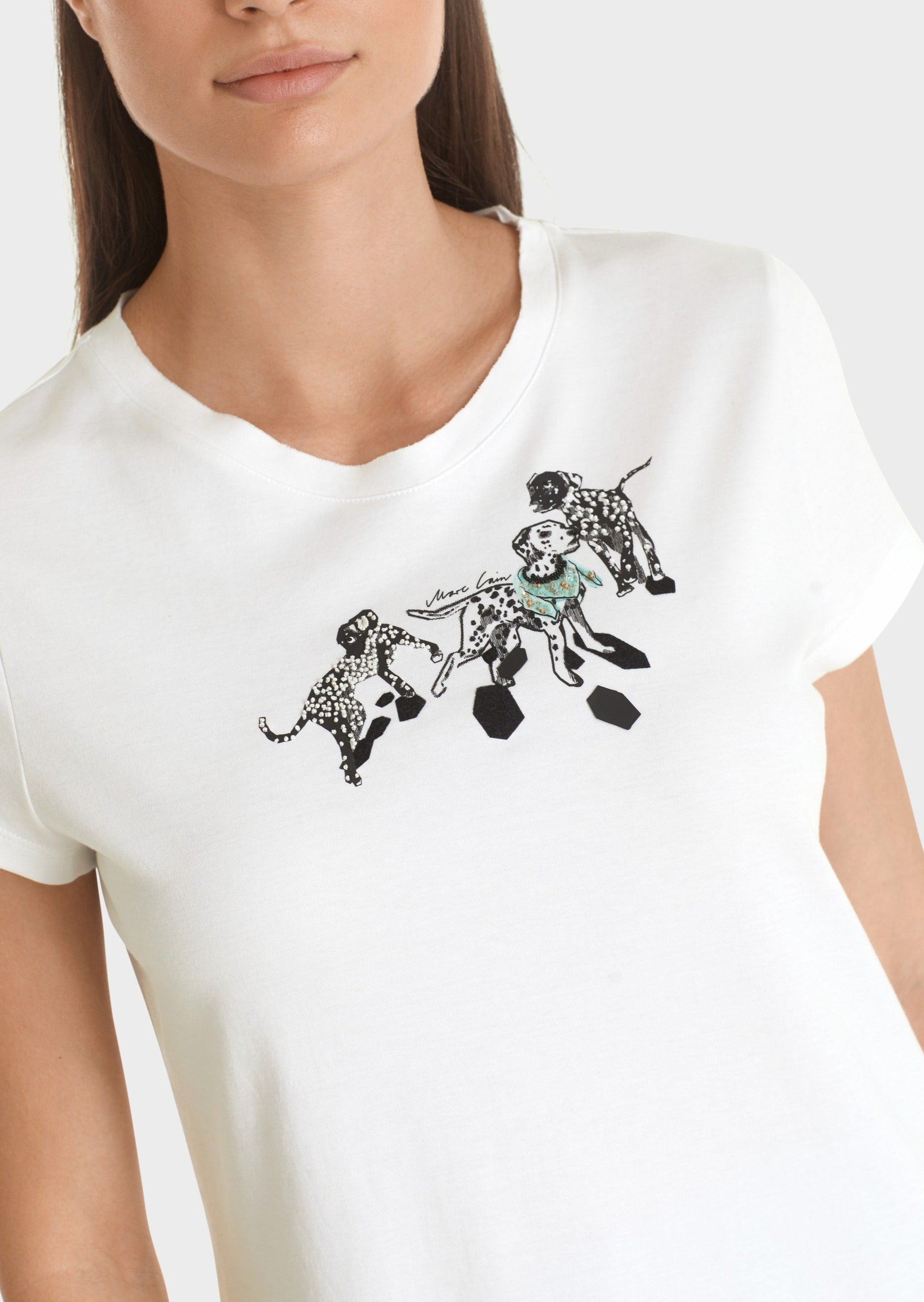 omfattende Selv tak Håndværker Marc Cain - T-shirt m. dalmatiner hvid/sort – SoeShops.dk