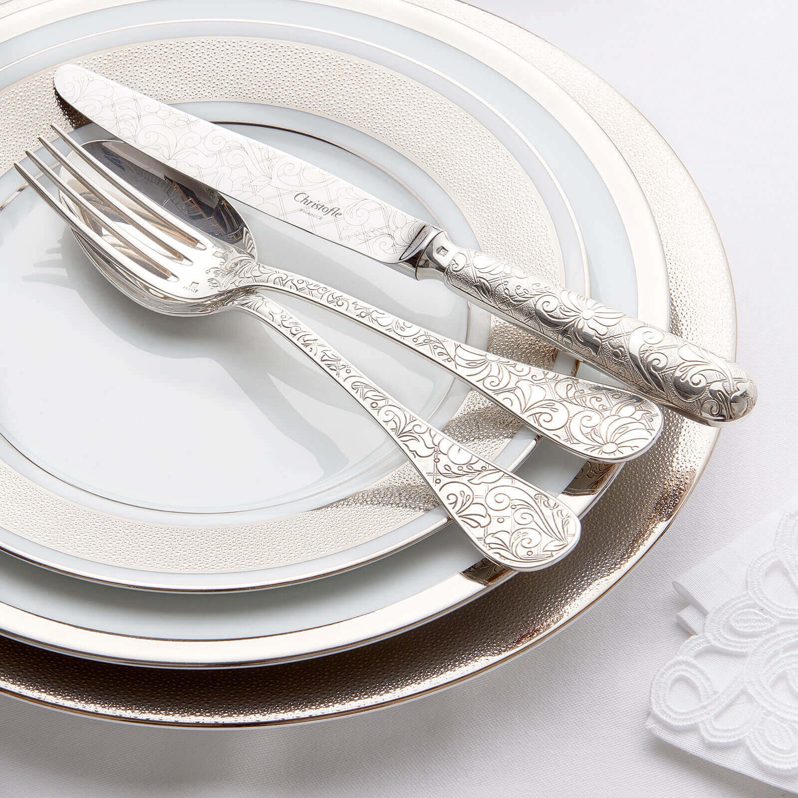 Christofle Malmaison Cutlery | 4 Piece Silver Plated Cutlery Set