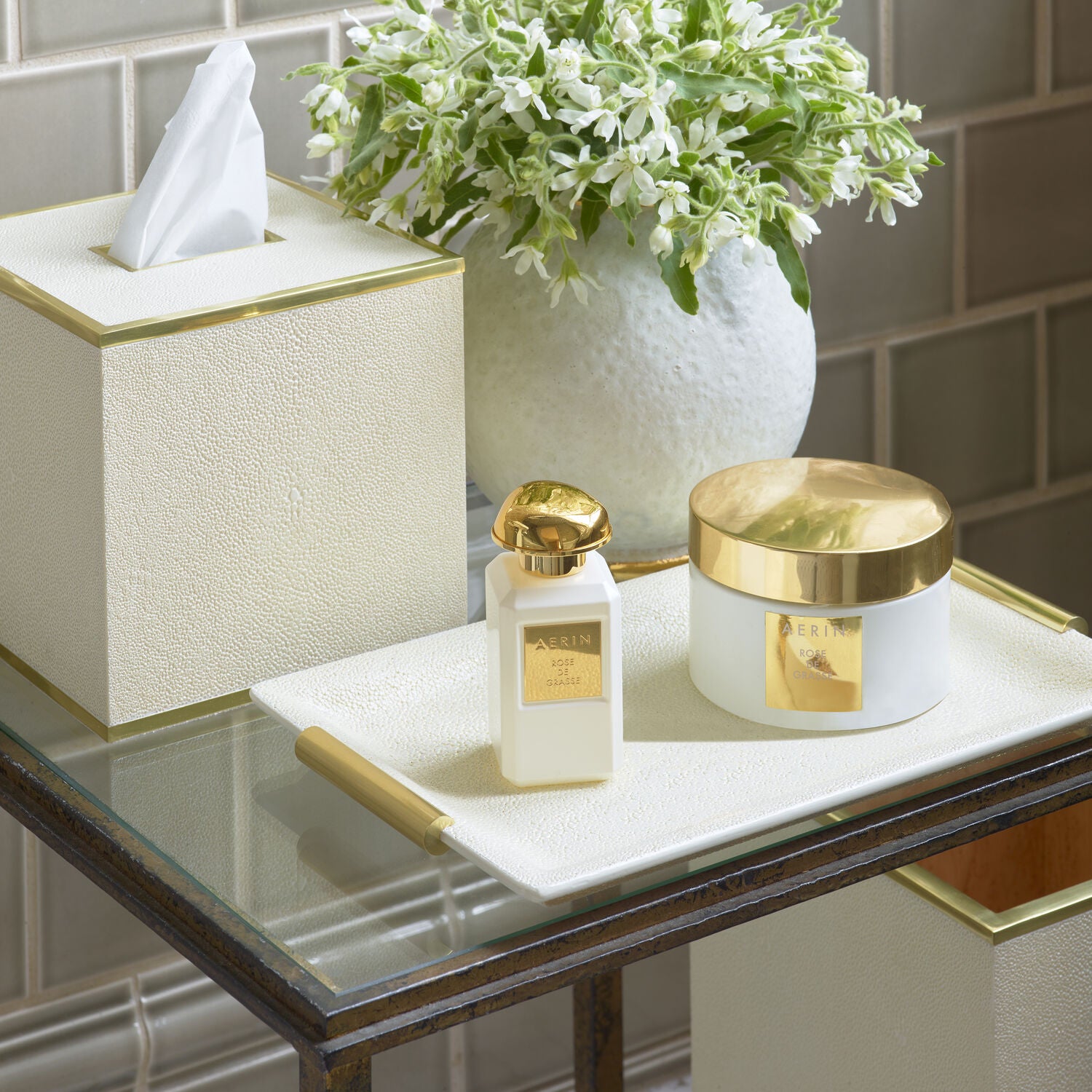 Bonadea Aerin Shagreen Cocktail Tray Cream