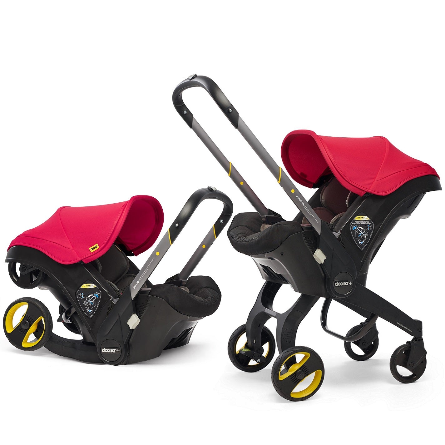 black and red stroller with car seat