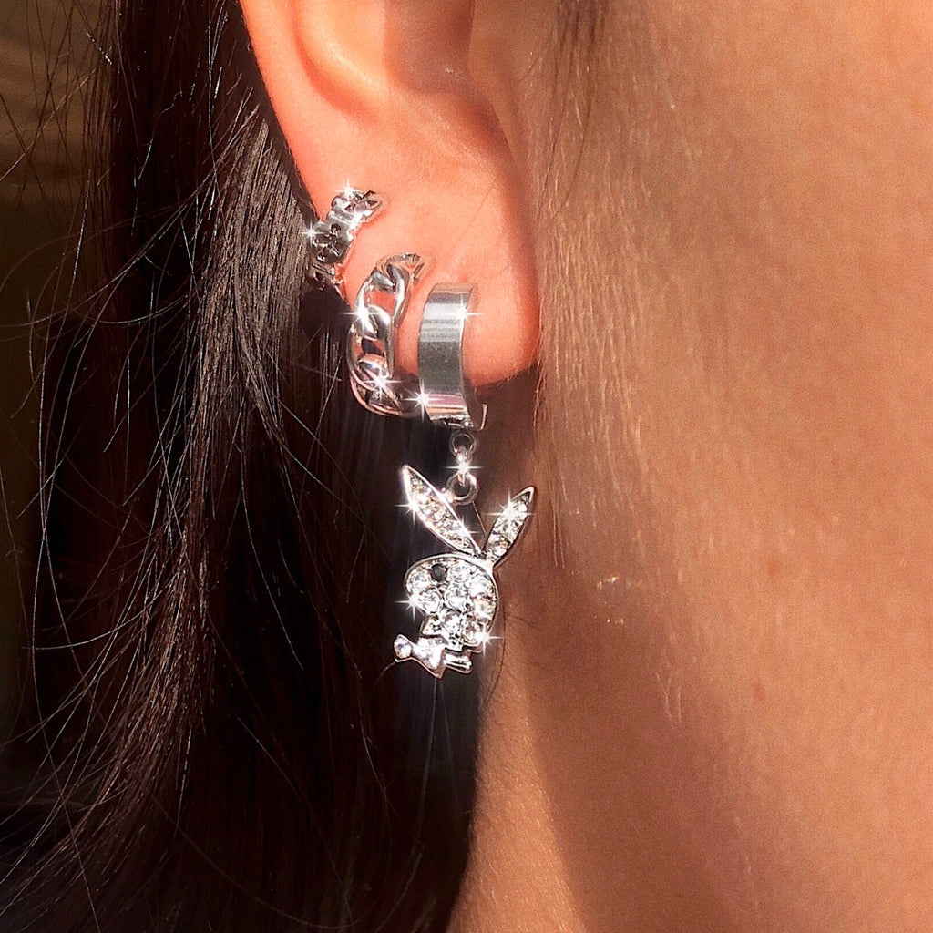 BLINGED OUT PLAYBOY BUNNY EARRINGS 