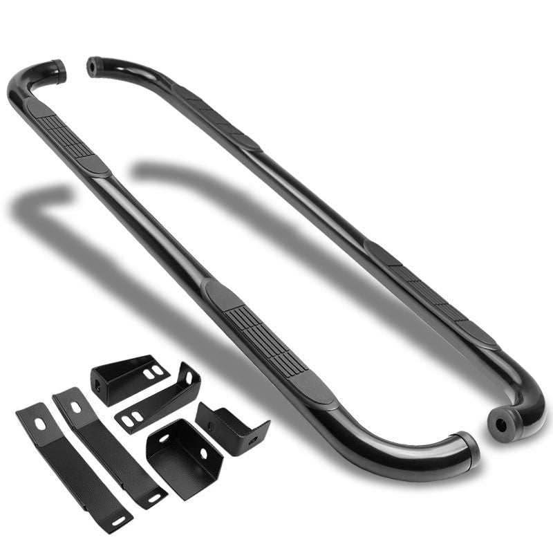 (90 Bend End Black) Running Board Nerf Bar For 99-14 Chevrolet Silverado/GMC Sierra GMT800 GMT900 [Crew Cab]