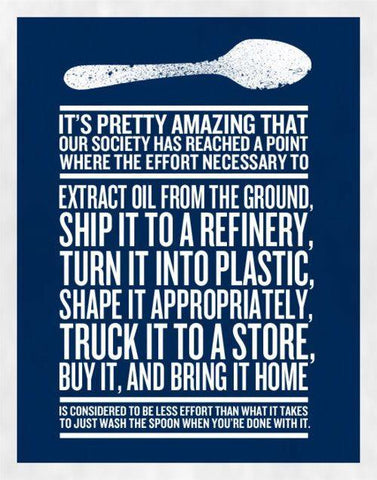 White text over a blue background talking about reusing cutlery instead of buying single use plastic