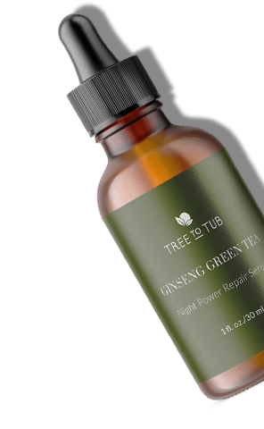 Slanted amber bottle of Tree To Tub Anti Aging Night Power Serum