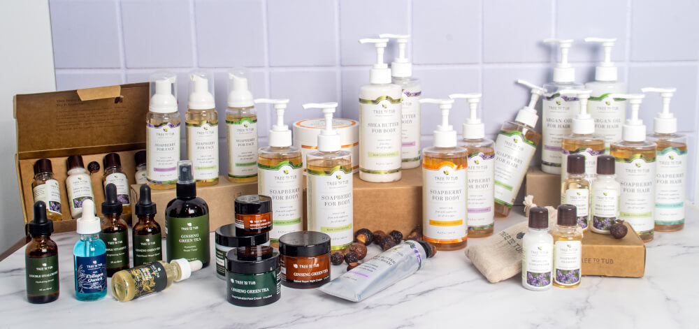 The full collection of Tree to Tub products for sensitive skin