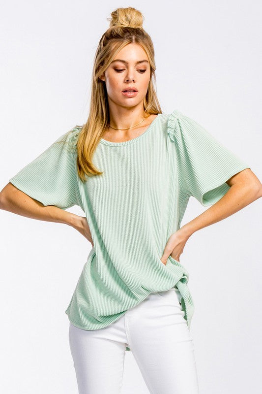 Flowy Ribbed Knit Top in Mint – Lace & Lilac