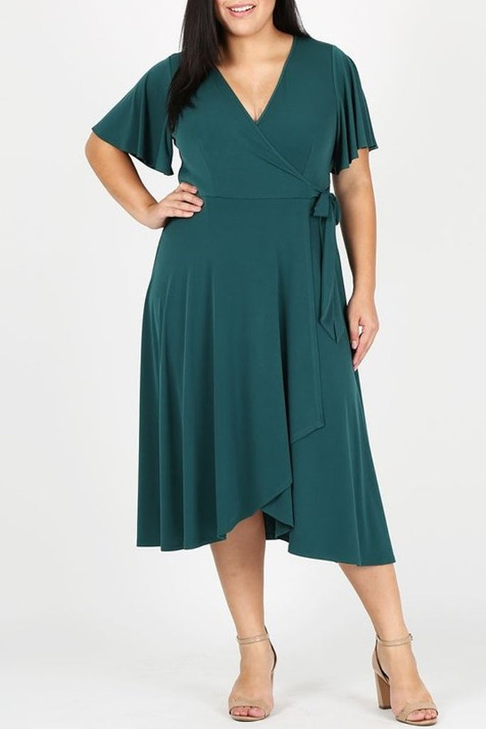 Brooke Faux Wrap Dress in Hunter Green PLUS SIZE – Lace & Lilac