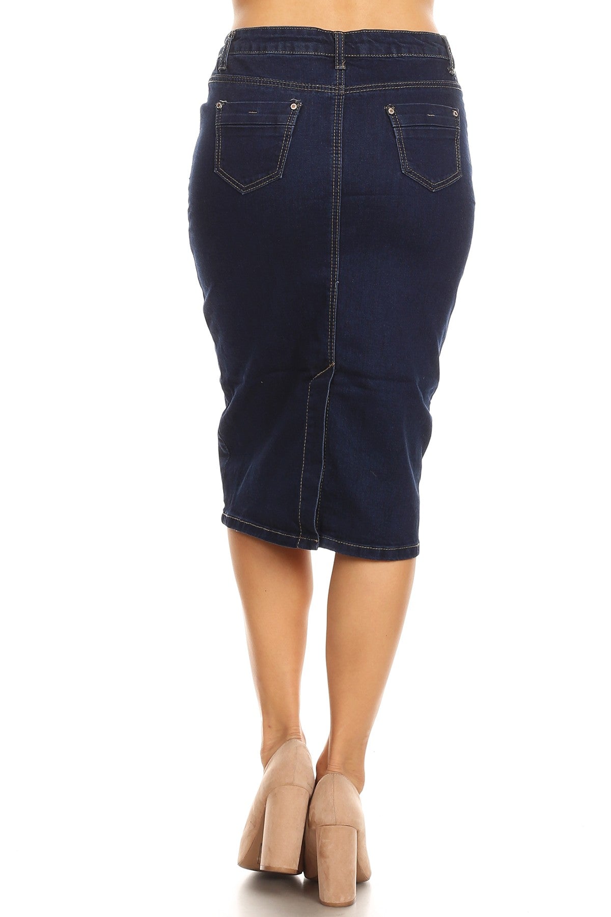 Solid Denim Skirt Below Knee Length – Lace & Lilac