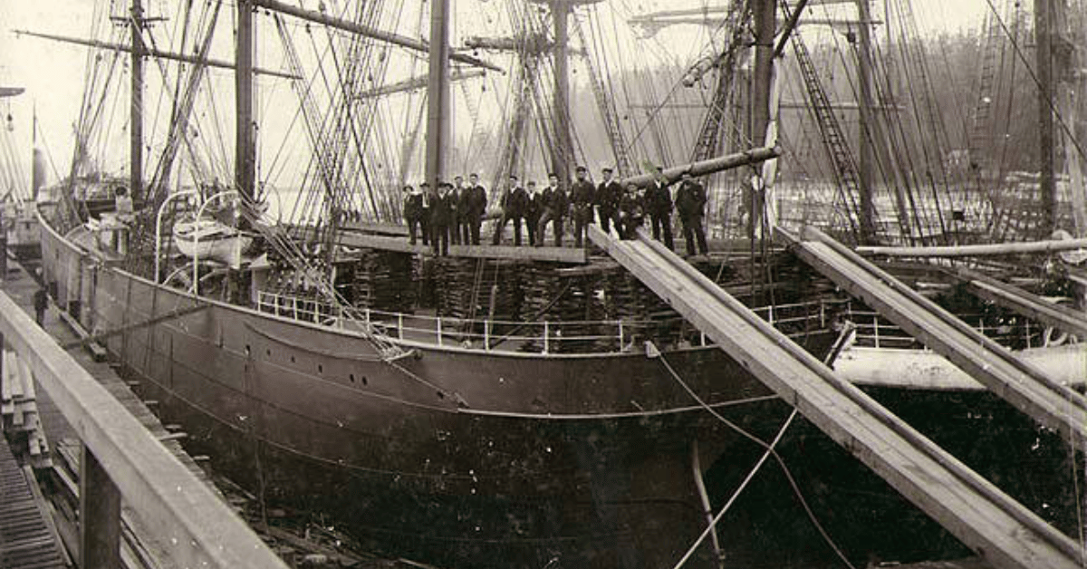 old photo of ships with loading ramps