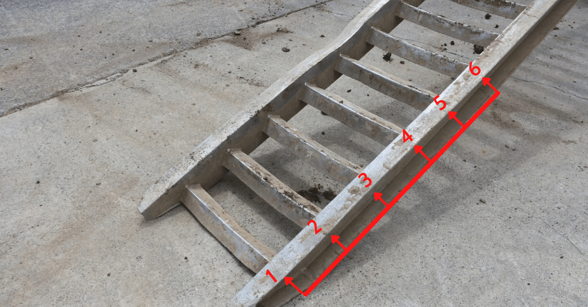 Diagram of a damaged aluminium ramp showing the first 6 rungs