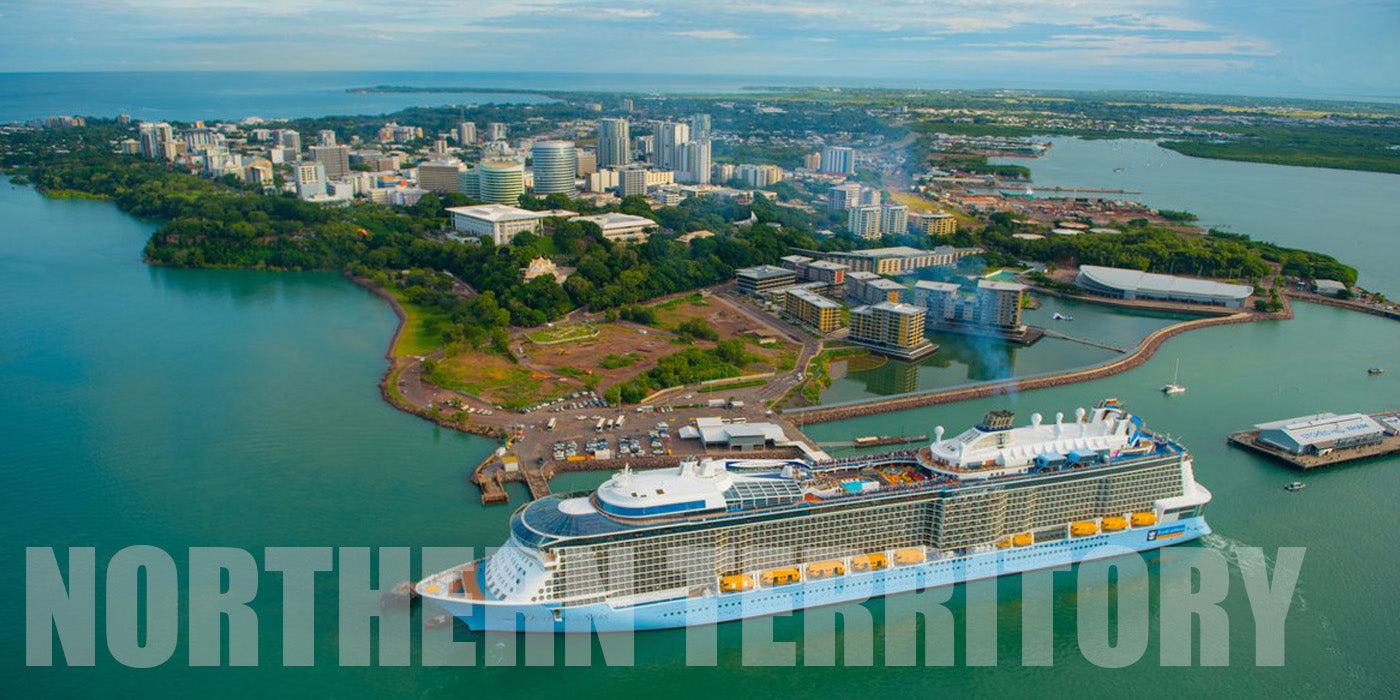 Aerial view of Darwin, Northern Territory with a cruise ship on its shore