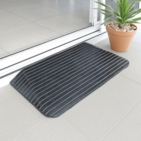 Heeve Solid Rubber Wheelchair Threshold Door Ramp With Winged Edges on house porch entry