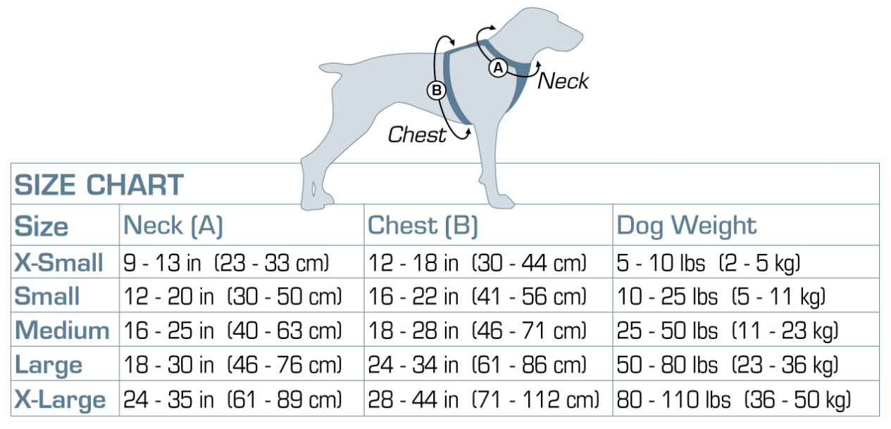 Kurgo dog harness size chart