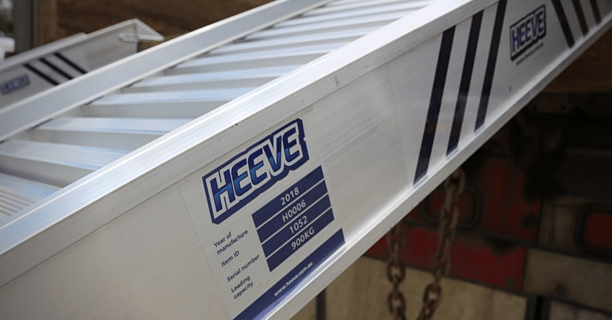 Heeve aluminium ramp's label showing it's rated capacity