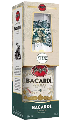 Bacardi Anejo Cuatro 700ml with Glass