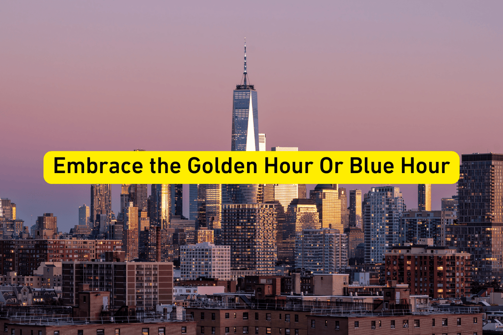 New York city skyline at golden hour