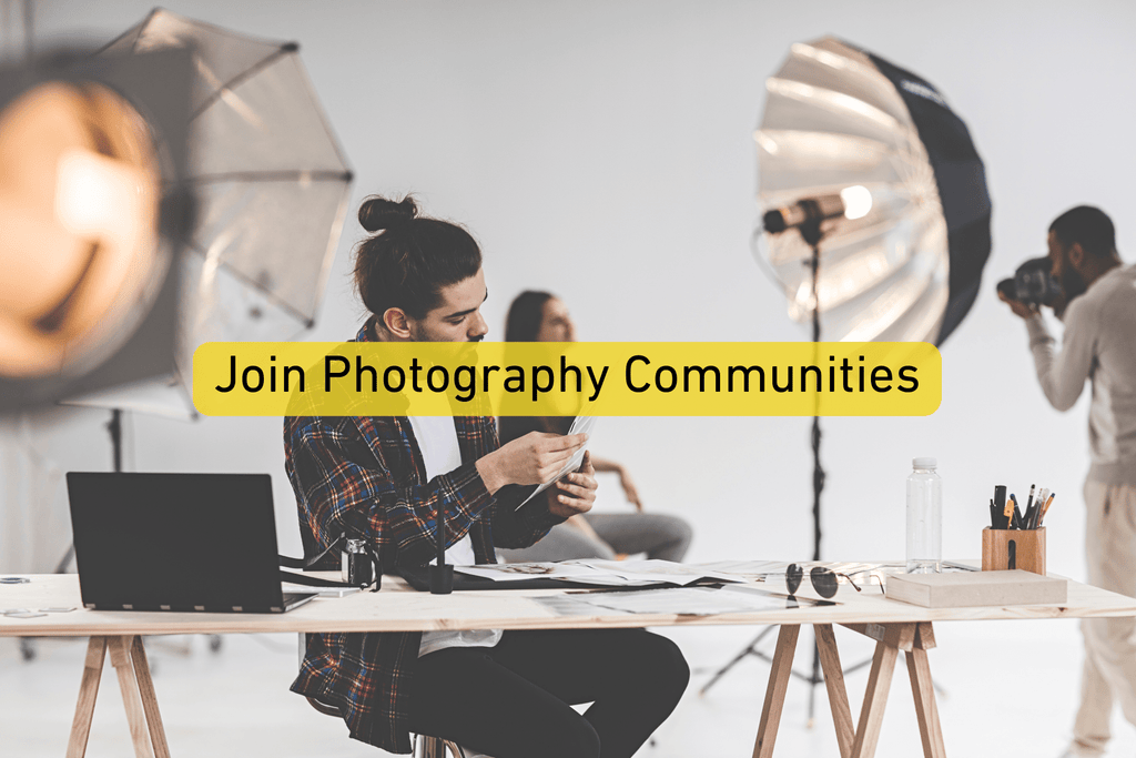photographers sitting in a photo studio with Join Photography Communities text overlay