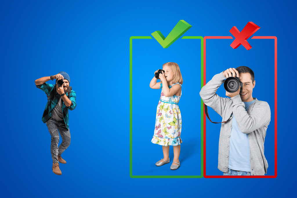 green checkmark next to a child photographer and red x next to a professional photographer