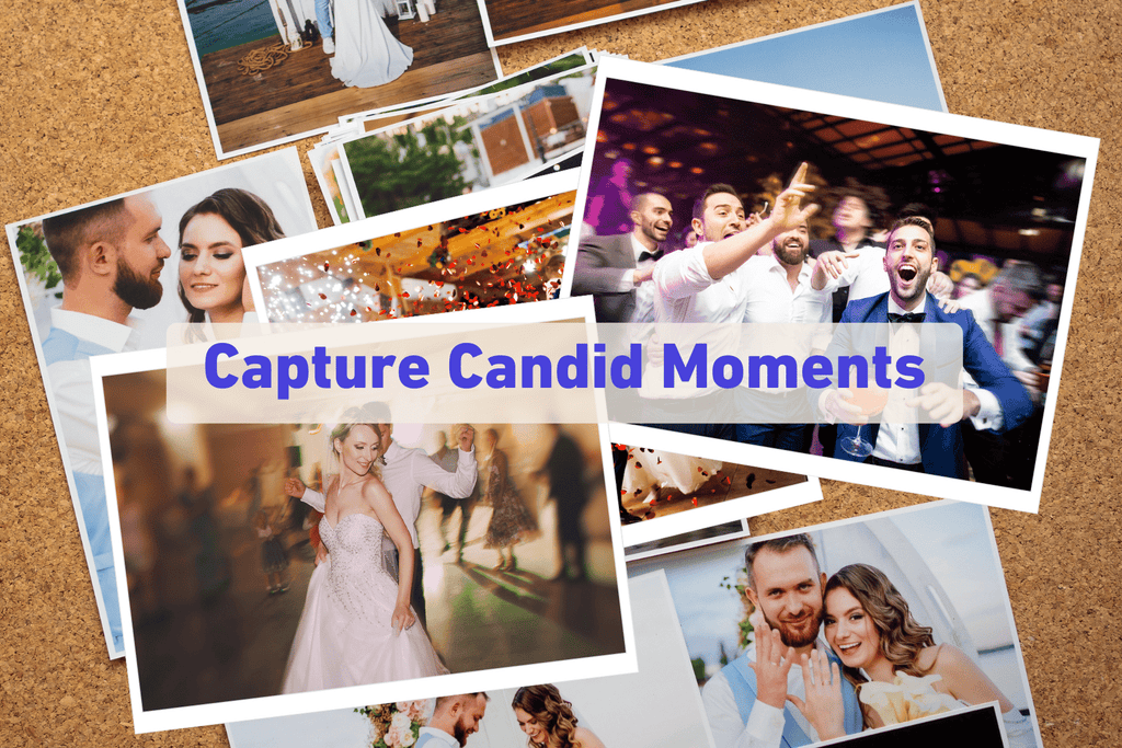 collage of photos arranged on a bulletin board with capture candid moments overlay