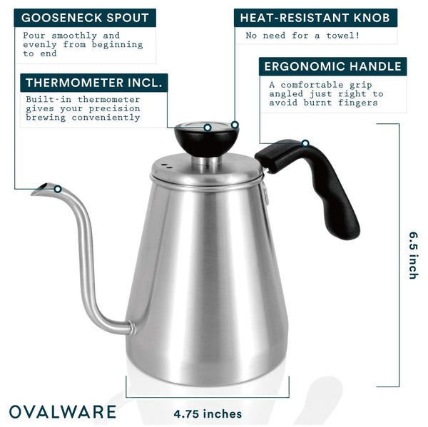 OVALWARE pour over kettle with built-in thermometer
