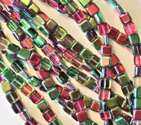 flat square glass beads