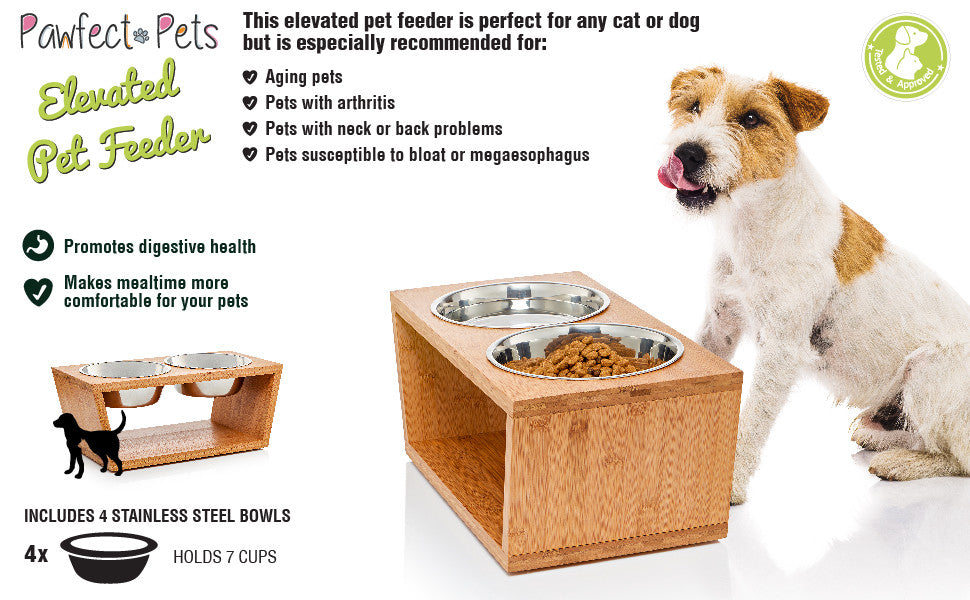 Pawfect Pets Elevated Dog Bowl Stand- 7 Raised Dog Bowl for Medium Do