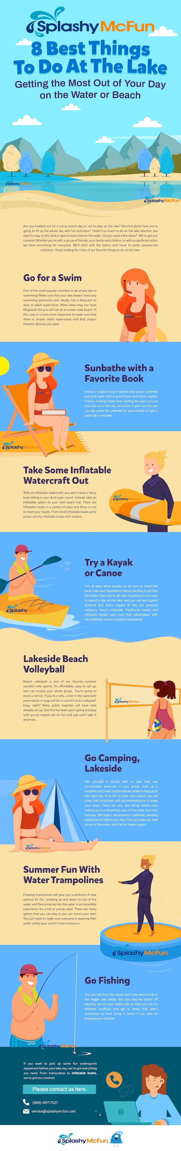 8 Best Things To Do at The Lake Infographic. This image shows all of the 8 best things listed in the blog with images of each activity.