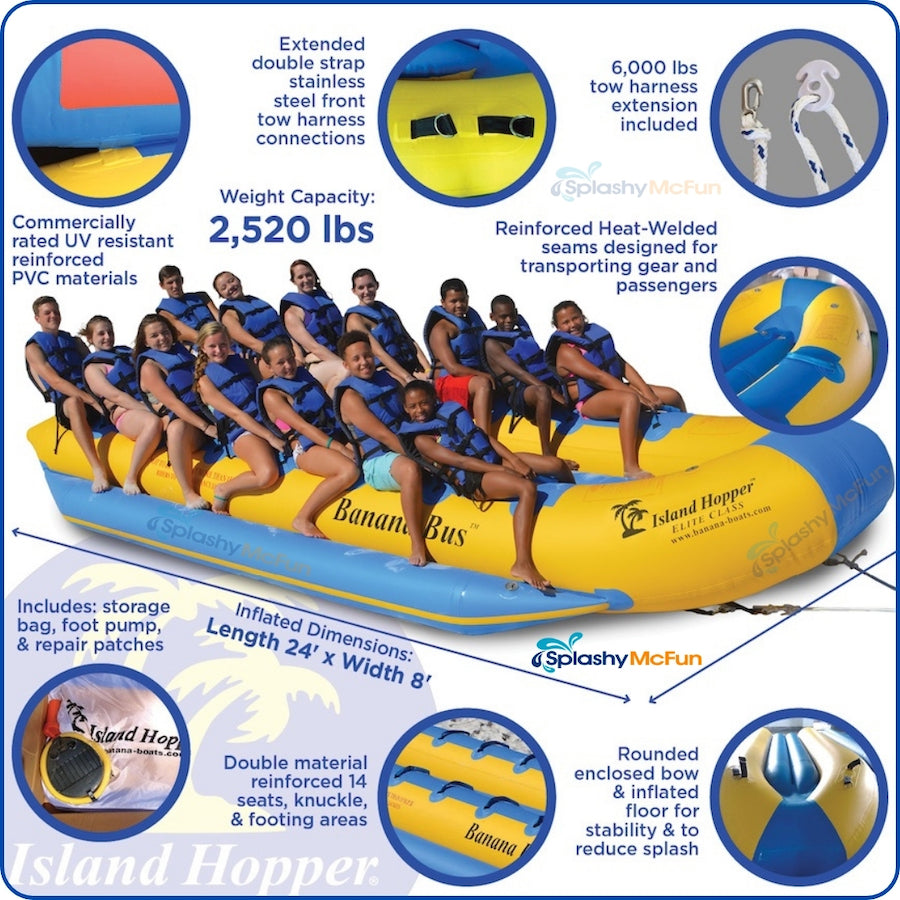 Island Hopper 14 Person Banana Bus Boat Tube features and benefits information