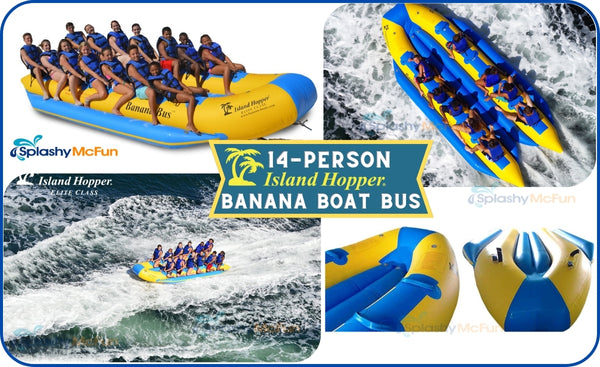 14 Person Island Hopper Banana Boat Bus - 4 images showing different angles, 1 from underside.