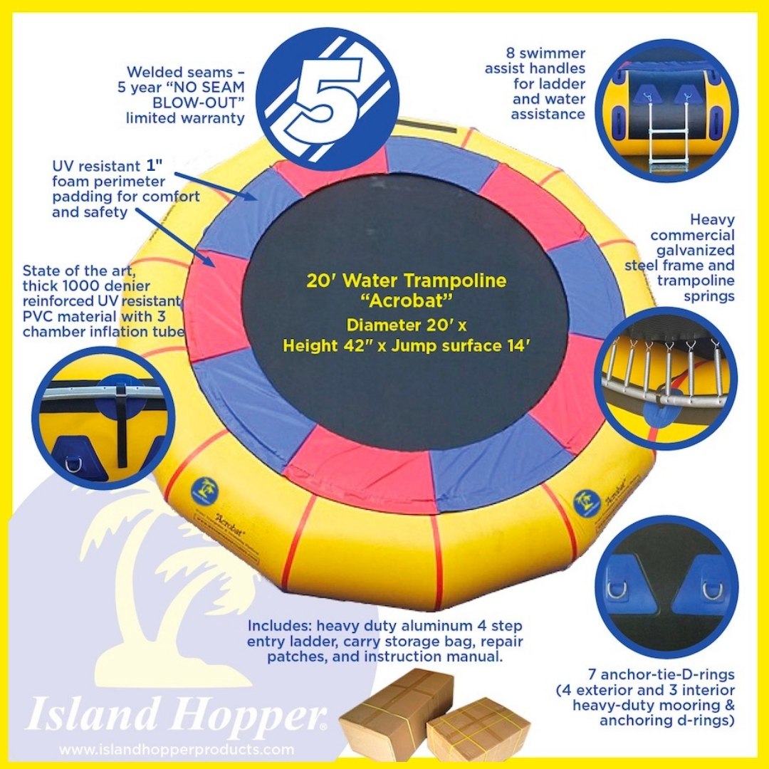 Island Hopper Acrobat 20ft Water Trampoline features and benefits image