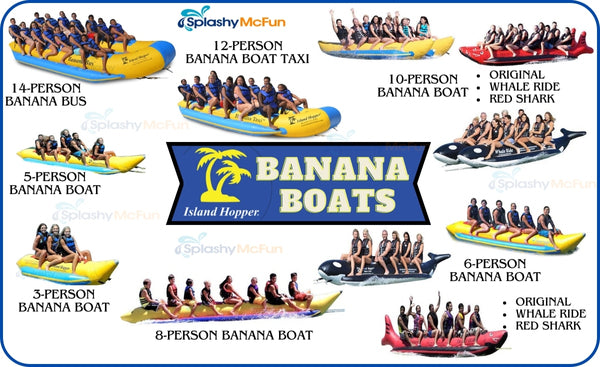Display of all of the models of Island Hopper Banana Boat tubes.