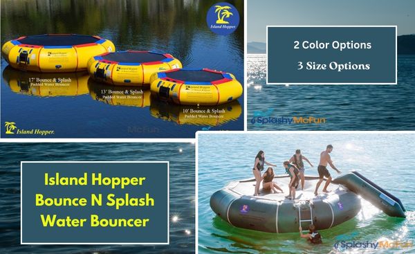 Island Hopper Bounce n Splash Water Bounce is shown in 3 sizes and 2 colors. Make it an inflatable water bouncer water park.