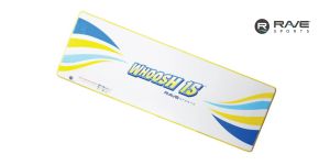 Rave Water Whoosh Inflatable Water Mat. White mat with Yellow border and 'Whoosh' text across the swim platform.