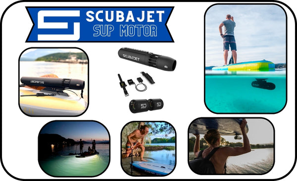 ScubaJet Pro Kayak Motor on page image with display and action images.